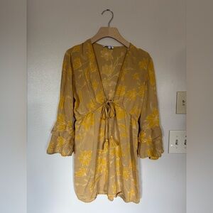 Blue Island Yellow Floral Swim Coverup Size Medium